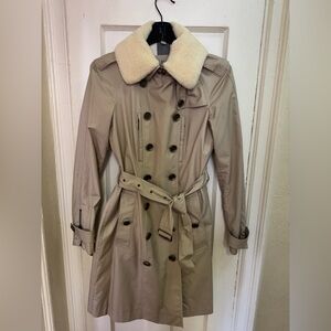 Burberry Brit Women's Tan Trench Coat with Cream wool Collar